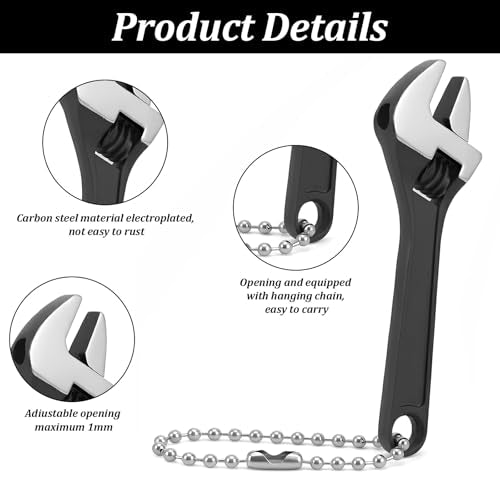 2 Pcs Small Adjustable Wrench 2.68 Inch Mini Nut Adjustable Wrench Small Wrench Set Stainless Steel Locking Keychain Tiny Spanner With Chain for Repair Micro Equipment (Black)
