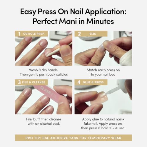 Glamnetic Press On Nails - Short Almond, Velvet Fake Nails 30 Pc Full Kit - color: 3Z - Not Your Cinder-Ella