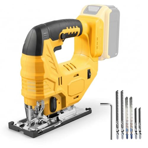 Cordless Jig Saw Compatible with Dewalt 20V Battery, Brushless Jig Saw with 6pcs Blades, 4 Orbital Sets for Wood, Plastic and Metal Cutting (Tool Only, No Battery)