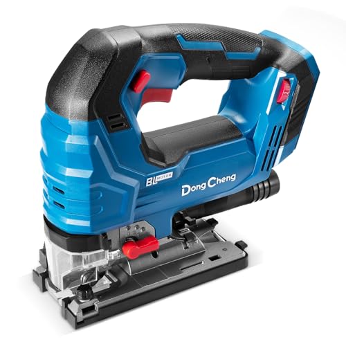 Dong Cheng 20V Brushless Cordless Jigsaw, 26mm Stroke, 800-3500 SPM Variable Speed, 4 Orbital Action, 0-45° Bevel Cut, Tool-Free Blade Change, LED Light, Dust Blower (Battery & Charger Not Included) - style: Bare Tool