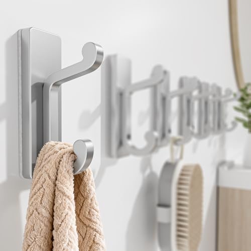 Silver Self Adhesive Hooks - 6 Pack Stick on Hanger. - color: Silver, size: 6 Pack
