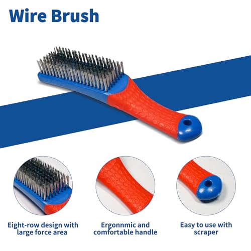 4 PCS Heavy-Duty Wire Brush Set, Heavy Stainless Steel Wire Scratch Brush, with Ergonomic Silicone Covered Handle, for Rust, Dirt, Deep Cleaning Rust and Paint - style: 4 PCS