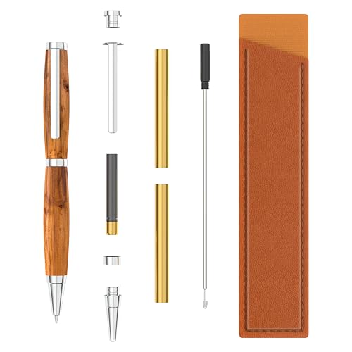 Slimline Woodturning Pen Kit – Premium Silver Twist Set with Black Ink 10 Pack + Bonus Covers – DIY Crafting Supplies for Lathe Turning, Handmade Gifts, and Custom Writing Tools