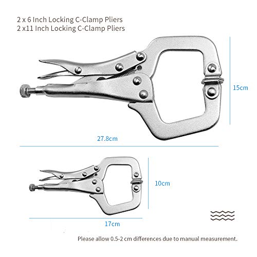 Anxingo 4 Pack Heavy Duty C-Clamp Locking, (2x6" + 2x11" Tips) C-Clamps with Swivel Pads for Craftsman Home Workshop - size: 2 × 6" + 2 × 11"