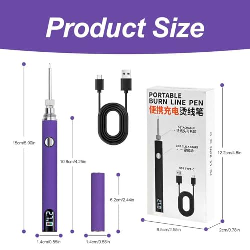 Rechargeable wire burning kit, digital wire burning tool. Suitable for bead stringing, leather craftsmanship, sewing, weaving, wax carving, wood stamping, etc (Purple) - color: Purple