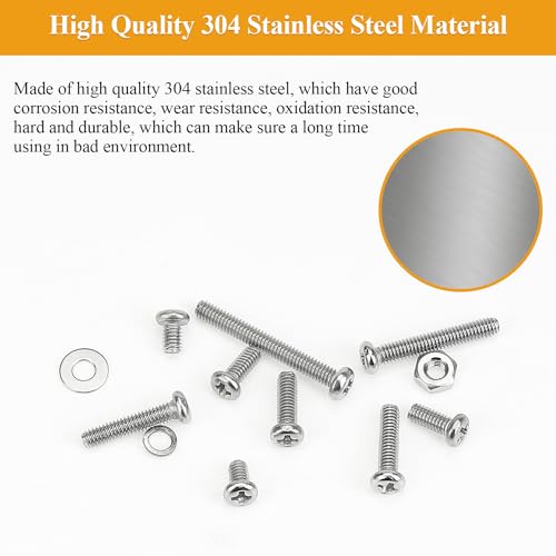 565 Pieces M2.5 Machine Screws Nuts Washers Set, Sutemribor M2.5 x 4/6/8/10/12/16/20mm Phillips Pan Head Machine Screws Nuts Washers Assortment Kit, 304 Stainless Steel, Fully Threaded - size: M2.5, style: Phillips Pan Head