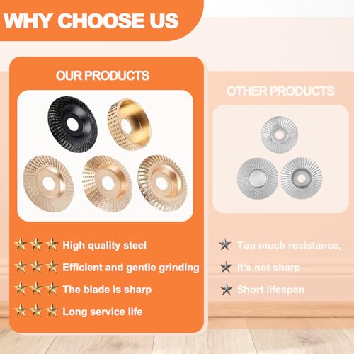 14PCS Angle Grinder Wood Carving Disc Set - 5Pcs 4"/4.5" 45# Carbon Steel Discs with 5 Rotary Burrs & 4 Adapter Rings, for Cutting, Polishing & Sculpting Hardwood/Softwood