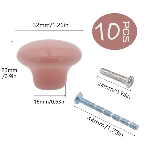10-Pack Ceramic Cabinet Knobs Watermelon Red 32mm Round Drawer Pull - color: Watermelon Red