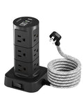 Charging Station Tower, 10Ft Power Strips with Surge Protection, Flat Plug - color: Black, size: 10 FT