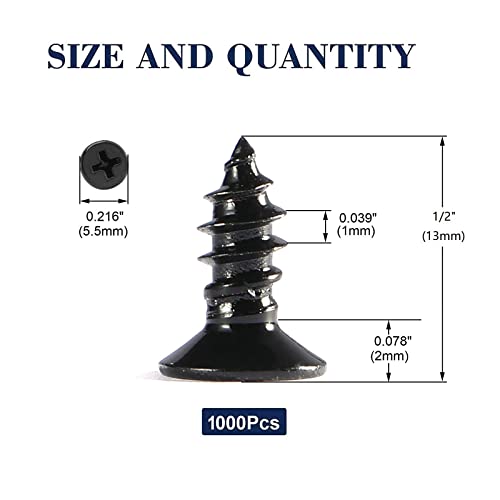 #4 x 1/2" Wood Screw 1000Pcs 18-8 (304) Stainless Steel Screws Flat Head Phillips Fast Self Tapping Drywall Screws Black Oxide by SG TZH - size: #4 x 1/2"-1000Pcs