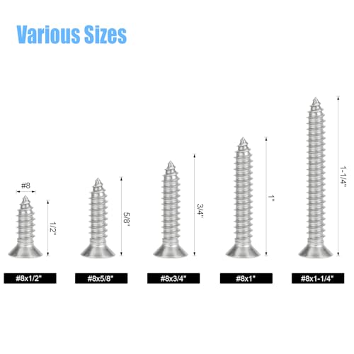 DYWISHKEY 146-Piece Wood Screws Assortment Kit - #8 x 1/2", "5/8", "3/4", "1", "1-1/4" Screws - size: #8