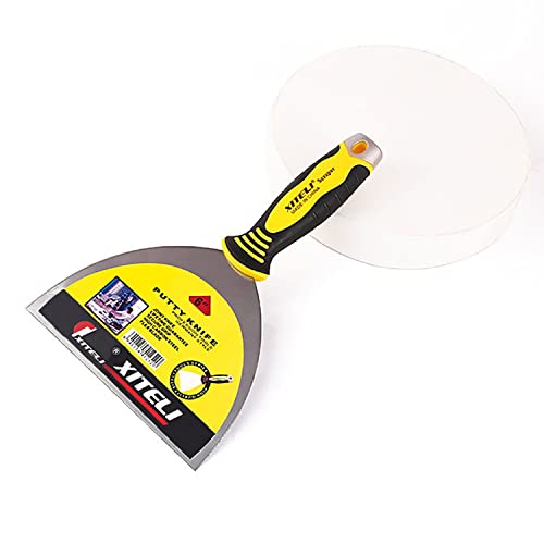 Putty Scraper, 6" Stainless Steel Putty Knives with Plastic Ergonomic Handle for Taping Paint Wall Floor Tile, Metal Spackle Tools Knife,Remover for Wood, Wallpaper Scraper (6") - size: 6"