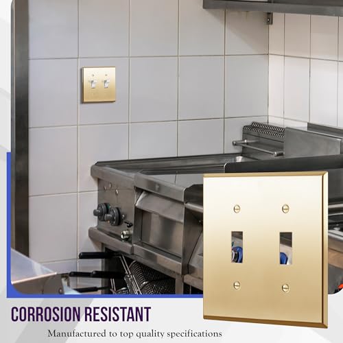 ENERLITES Double Toggle Switch Metal Wall Plate, 2-Gang, Polished Brass - color: Polished Brass, size: Standard Size
