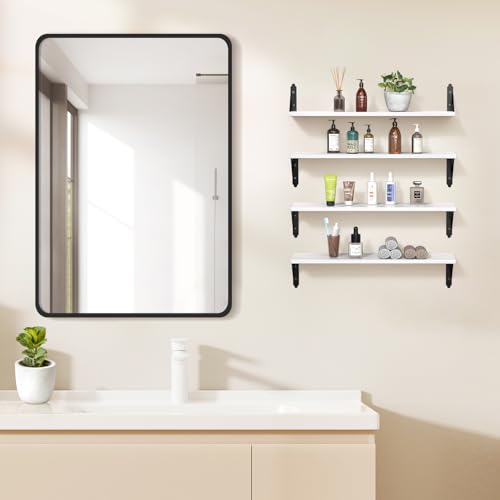 ROMGUAR CRAFT Wood Wall Floating Shelves Set of 4, 23.6" x 6" - White - color: White, size: 23.6" x 6"