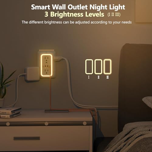 Outlet Extender with Night Light, Multi Plug Outlet Surge Protector,6 Outlet Splitter with 4 USB Outlet (2 USB A,2 USB C) 3 Sided Multi Plug Wall Adapter Power Strip for Home Travel Office 2 Pack - color: White-2Pcs