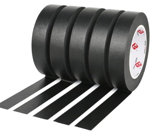 BOMEI PACK Black Painters Tape 1 Inch Bulk - Paint Tape 5 Rolls x 1 Inch x 55 Yards - Black Masking Tape for Walls Painting, DIY Crafting, and School Projects, Total 275 Yards - color: Black