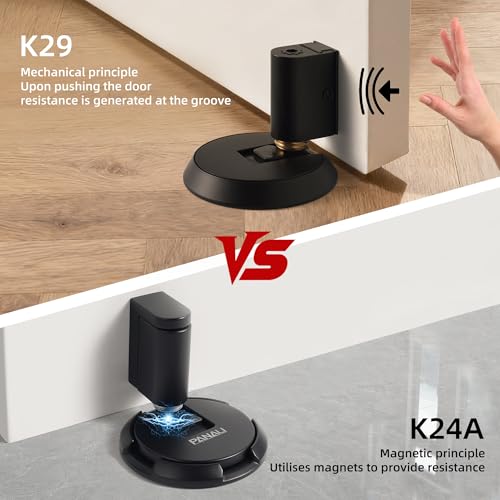 PANALI Windproof Door Stopper, Brass Mechanical Door Stop, Black - color: Matt Black