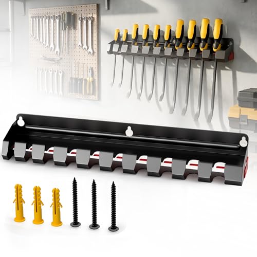 Pry Bar Holde with 10 Slots,Wall Mount Lockable Tool Organizer for Pry Bars or Extension Rods,Pry Bar Tool Storage Rack for Workshop, Shed, Garage,Home - style: Pry Bar Holder