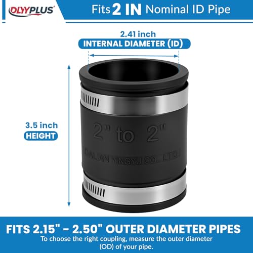 2 Pcs 2 IN Flexible PVC Pipe Coupling with Stainless Steel Clamps Fit 2 IN Nominal Pipes, Couplers for Plastic and Copper Pipe Plumbing Connections, Drain Repair, Dust Hose - size: 2 in