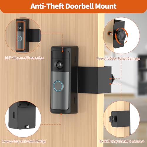 No-Drill R-ing Doorbell Mount with Rain Cover, Anti-Theft Door Bracket Compatible with Ring/Other Battery Doorbell/Plus/Pro(2026 Newest Model),Quick Install Doorbell Camera Holder for Rental Apartment - style: 2026 battery doorbell 2nd