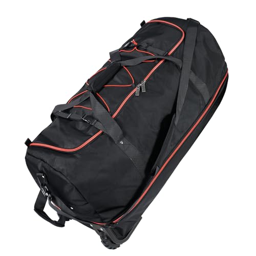 110L Expandable to 140L 32” Foldable Oxford Soft-Sided Rolling Duffle Bag with 2 Heavy-Duty Wheels,2 Large Compartments,Adjustable Shoulder Strap and Attached Organizer Pouch,Black Red - color: Black Red