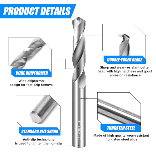 Drill Bit Set 4 Pcs Solid Carbide Drill Bits, 1/8" 1/4" 1/16" 3/16" Tungsten Carbide Drill Bits, Metal Drill Bit Set for Aluminum Alloy Copper Steel Hardened Steel Cast Iron - size: 4PCS-1/4" 3/16" 1/8" 1/16"