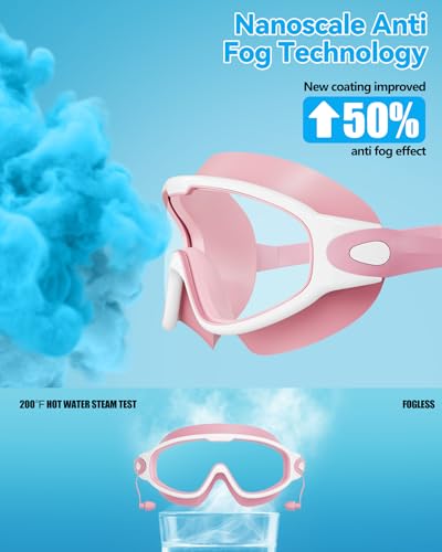 Aegend New Adult Wide View Swim Goggles, Anti-Fog/UV No Leak Swimming Goggles with Ear Plugs for Men & Women - color: Clear Blue & Clear Pink