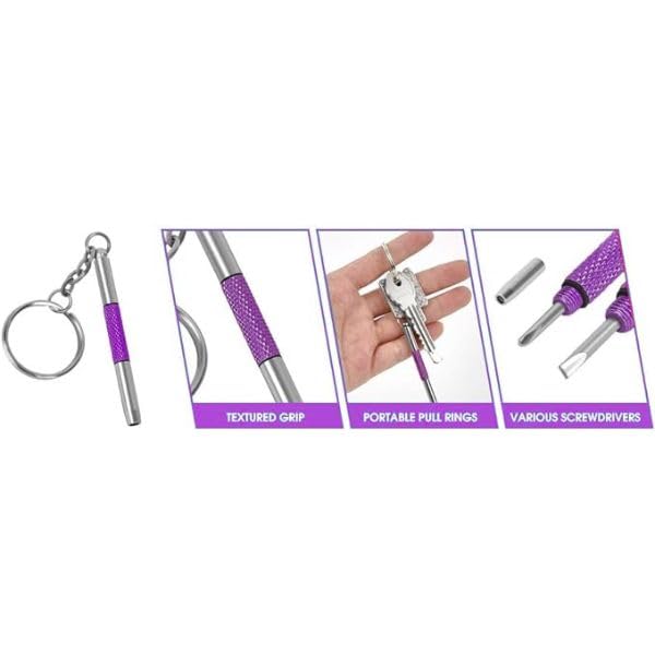 UNEAK - Eyeglass Screwdriver Repair Kit Purple Precision 3 in 1 Mini Screwdrivers Set Keychain Glasses, Sunglasses, Sunglass, Watch, Electronics, Eyeglasses, Flat Head, Phillips, Hex - color: Purple