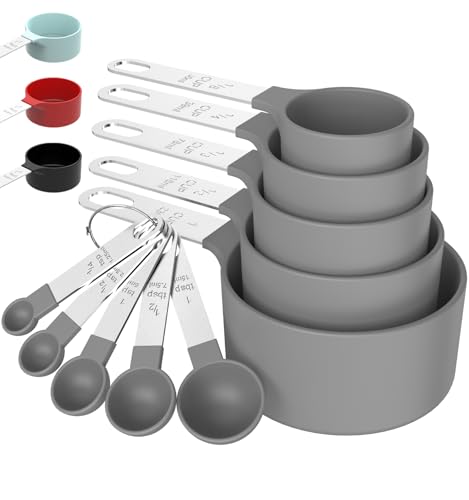 Measuring Cups & Spoons Set, Stackable Cups and Spoons - color: Gray
