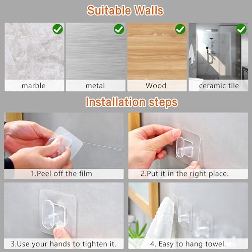 DELITON Clear Cute Storage Hooks, 10 Packs, Adhesion - Stick on Wall for Bathroom Towel&Hanging Robe, Coat - color: Transparent-10