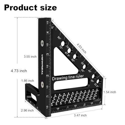 Precision Multi-Angle Carpenter's Square - Versatile Aluminum Woodworking Tool with Laser-Etched Markings for Engineering & Construction - color: Black