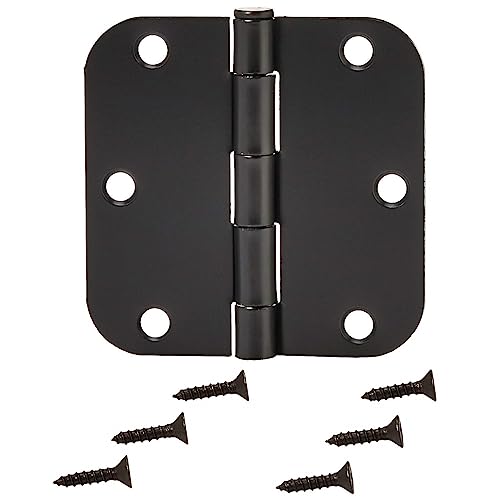 Amazon Basics Sturdy Rounded 5/8 Radius Interior Door Hinges with Included Screws, 3.5" x 3.5", Matte Black, 18-Pack - color: Matte Black, size: 18 Pack