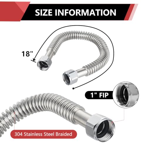 2piece EFIELD Flexible SS Corrugated Hose Connector,1" FIP x18"Length - size: 18"L(1" FIP)