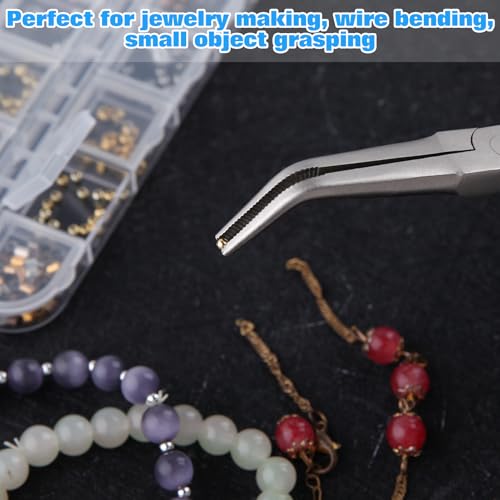 SPEEDWOX Long Reach Bent Needle Nose Pliers with Serrated Jaw Extra Long Nose Precision Wire Looping Pliers Needle Remover Pliers for Hard to Reach Narrow Spaces Jewelry Making Tools Fishing Tools - style: Curved needle nose pliers, serrated jaw