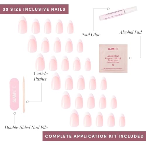 Glamnetic Press On Nails - Short Almond, Glossy Fake Nails 24 Pc Full Kit - color: 1A - MaDamn