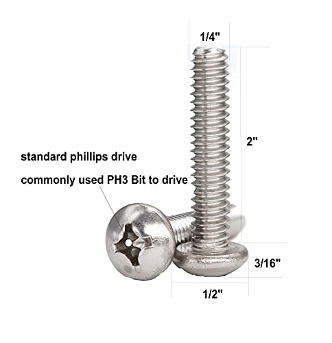 20pcs 1/4"-20 x 2 Round Head Phillips Bolts Machine Screws 304 Stainless Steel, Plain Finish - size: 1/4 x 2 Inch(20pcs)