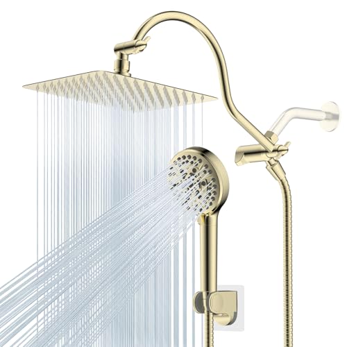 Hibbent All Metal cUPC Certified High Pressure Rainfall 10'' Shower Head - color: Polished Brass, style: Square 10''