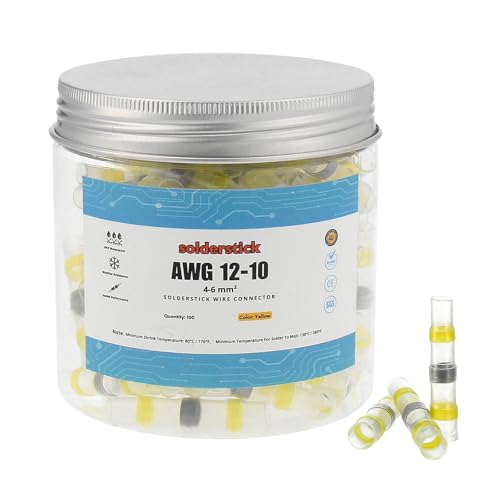 Yellow Solder Seal Wire Connectors AWG 12-10 100pcs Heat Shrink Waterproof Electrical Butt Connectors, Insulated Solder Sleeve Wire Terminals Kit for Automotive Marine Wiring, No Crimp Required - color: Yellow