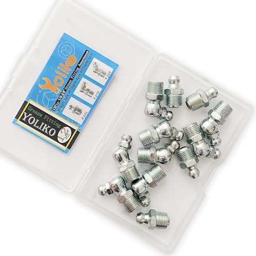 1/8"-28 12Pcs Grease Fitting Assortment - Straight 45 & 90 Degree Grease Zerk Fittings, Galvanized Steel, Industrial/Agricultural Machinery - size: 1/8"-28 12Pcs