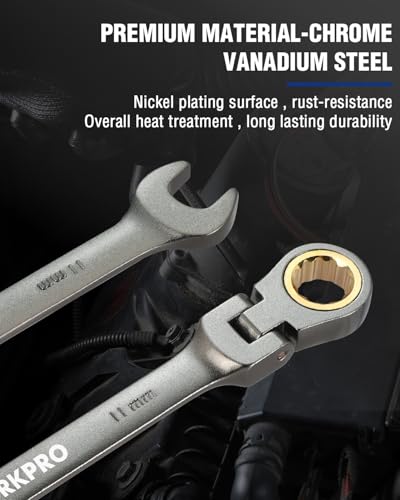 WORKPRO 11 mm Flex-Head Ratcheting Combination Wrench, Nickel Plating - size: 11 mm, style: Nickel Plating