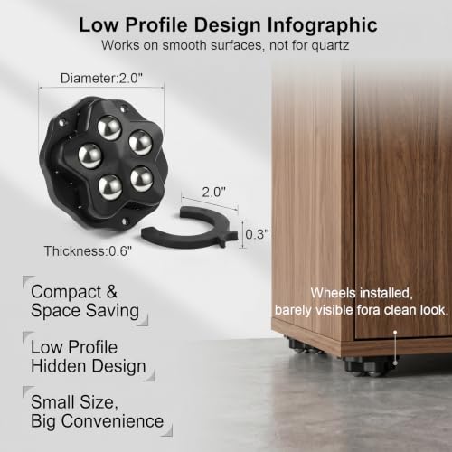 Self Adhesive Caster Wheels: 360 Rotation Furniture Rollers (8, Black)