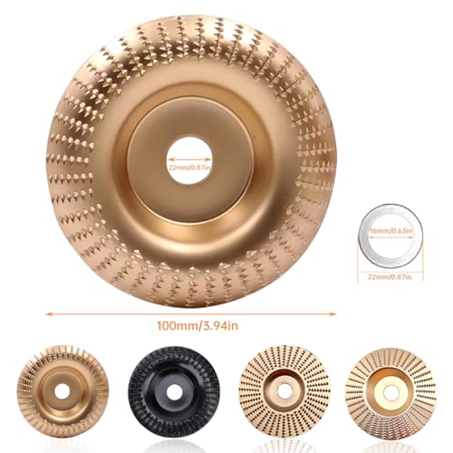 EMVANV 4 PCs Wood Carving Disc Set, for 4"" or 4 1/2"" Angle Grinder with 5/8"" Arbor Grinding Wheel Shaping Disc for Wood Cutting Grinder Cutting Wheel Attachments(Gold+Black)
