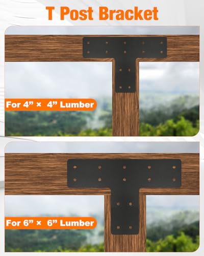 6 Pack 12"x8" T Post Timber Frame Brackets, T Flat Mending Plate - size: 6 Pcs-12"x8"