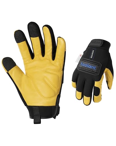 toolant Upgraded Waterproof Winter Work Glove with 3M Lining,Heavy Duty High Dexterity Leather Gloves,Touchscreen with Impact Protection - size: Medium