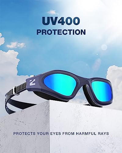 ZIONOR Swim Goggles, G1 SE Swimming Goggles Anti-Fog for Adult Men Women - color: B3-gold Lens Darkblue Frame