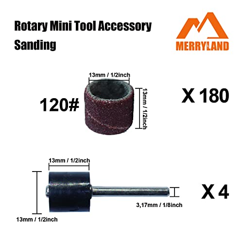 Merryland 184 Pack Sanding Drum 1/2 inch 120 Grit Drum Sander for Dremel - size: 120# 1/2" Sanding Band 184pcs