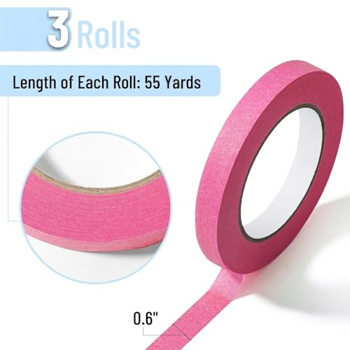 Mr. Pen- Pink Masking Tape, 0.6 Inch Wide, 3 Rolls, 3 x 55 Yards, Pink - color: Pink