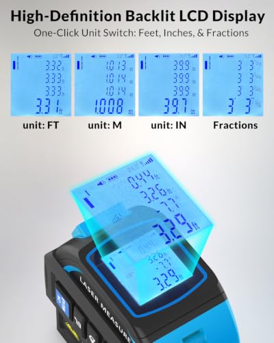 TEPU Laser Tape Measure 4-in-1, 197FT Laser Distance Meter with 16FT Tape - color: Blue-black