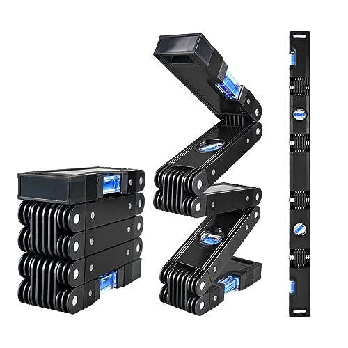 28-In Folding Level Tool, Magnetic Foldable Level Ruler with 4 Easy-Read Bubbles, Aluminum Alloy Multi-Angle Leveling Tool for 4 Foot Layout, Corners, Stairs, Woodworking & Construction & DIY'er - color: Black Folding Level Tool
