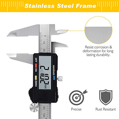 Adoric Digital Caliper, Electronic Digital Caliper Stainless Steel Body with Large LCD Screen | 0-6 Inches | Inch/Millimeter Conversion - color: Silver, size: 6"